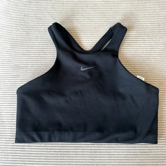 Nike Yoga Dri-Fit Swoosh Highneck Sports Bra Black Racerback Workout NWOT - Picture 2 of 9